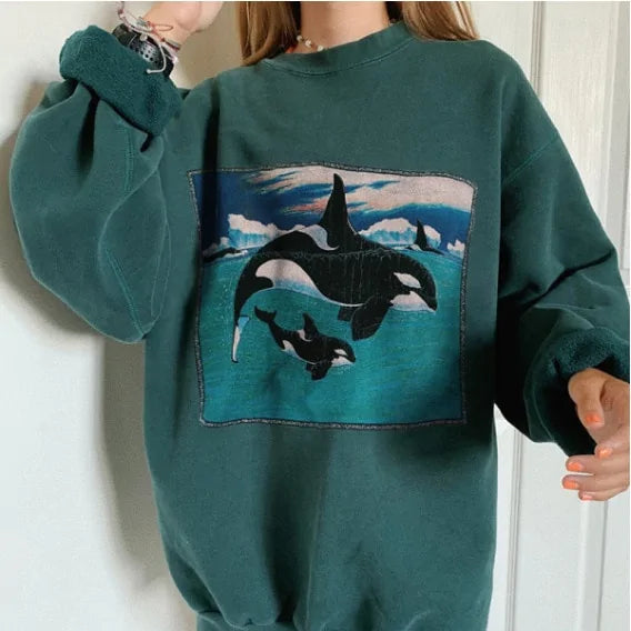 HipHop Ocean Whale Printed Hoodies - Authentifactor