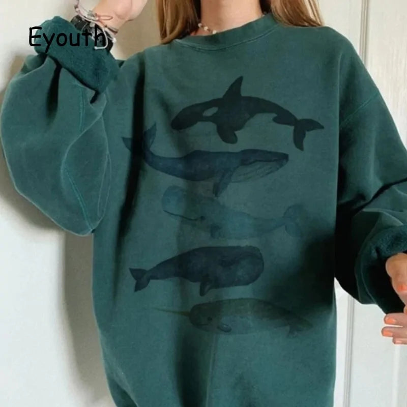 HipHop Ocean Whale Printed Hoodies - Authentifactor