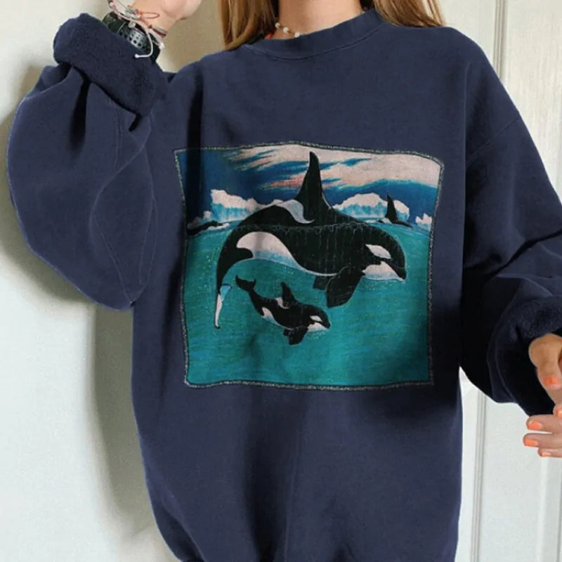 HipHop Ocean Whale Printed Hoodies - Authentifactor