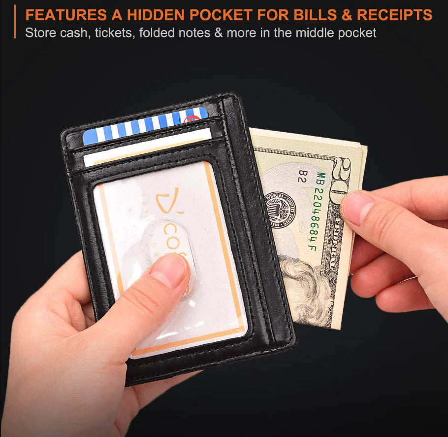 Mens Leather Slim Wallet Credit Card Holder RFID Blocking Pocket ID Money PU USA - Authentifactor