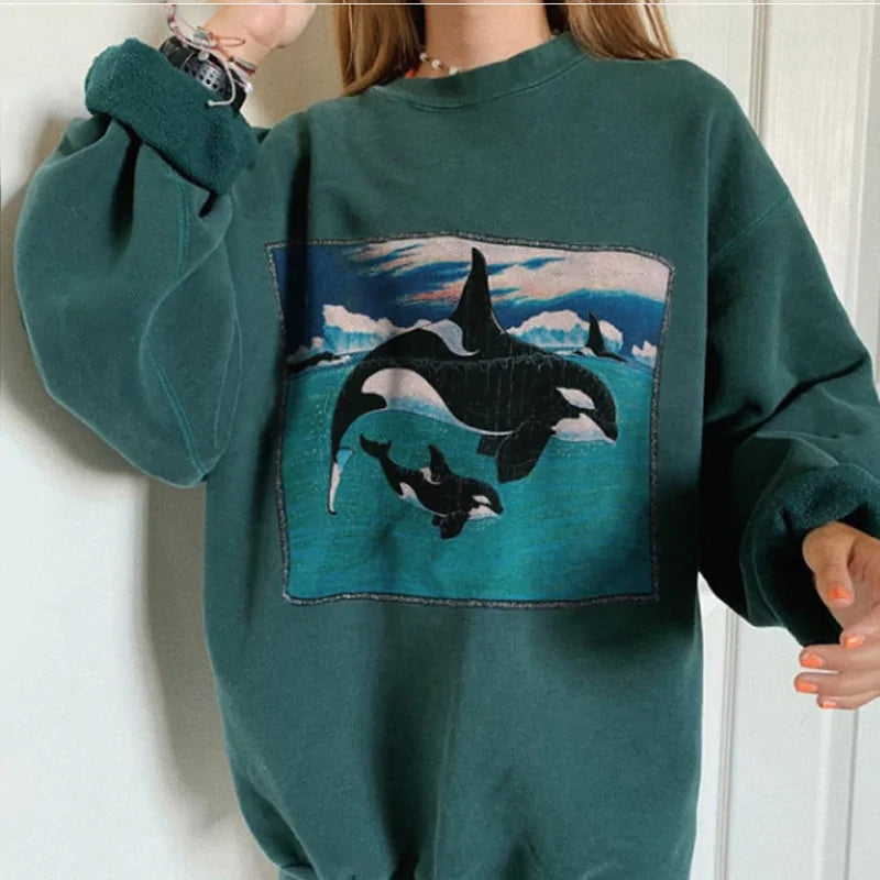 HipHop Ocean Whale Printed Hoodies - Authentifactor