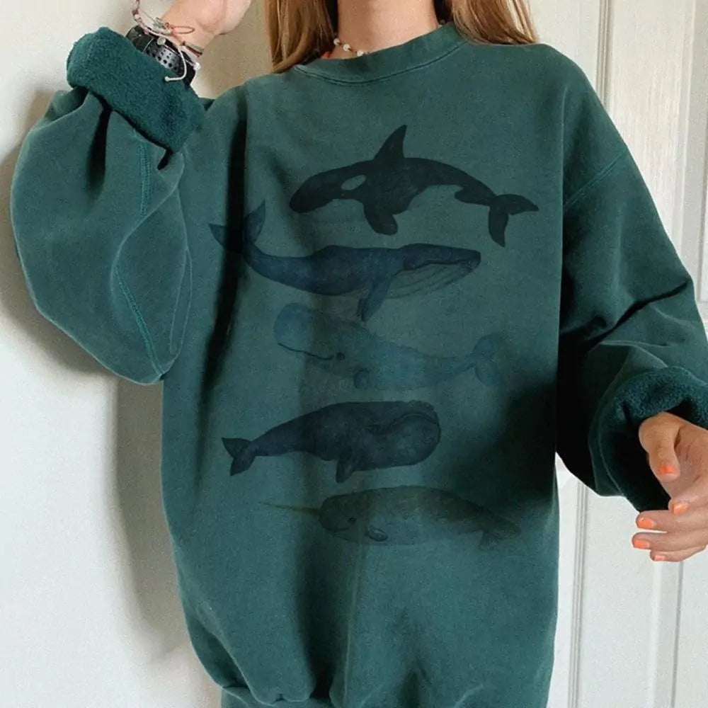 HipHop Ocean Whale Printed Hoodies - Authentifactor