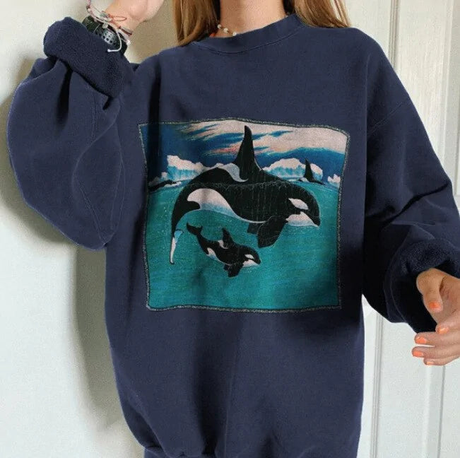 HipHop Ocean Whale Printed Hoodies - Authentifactor